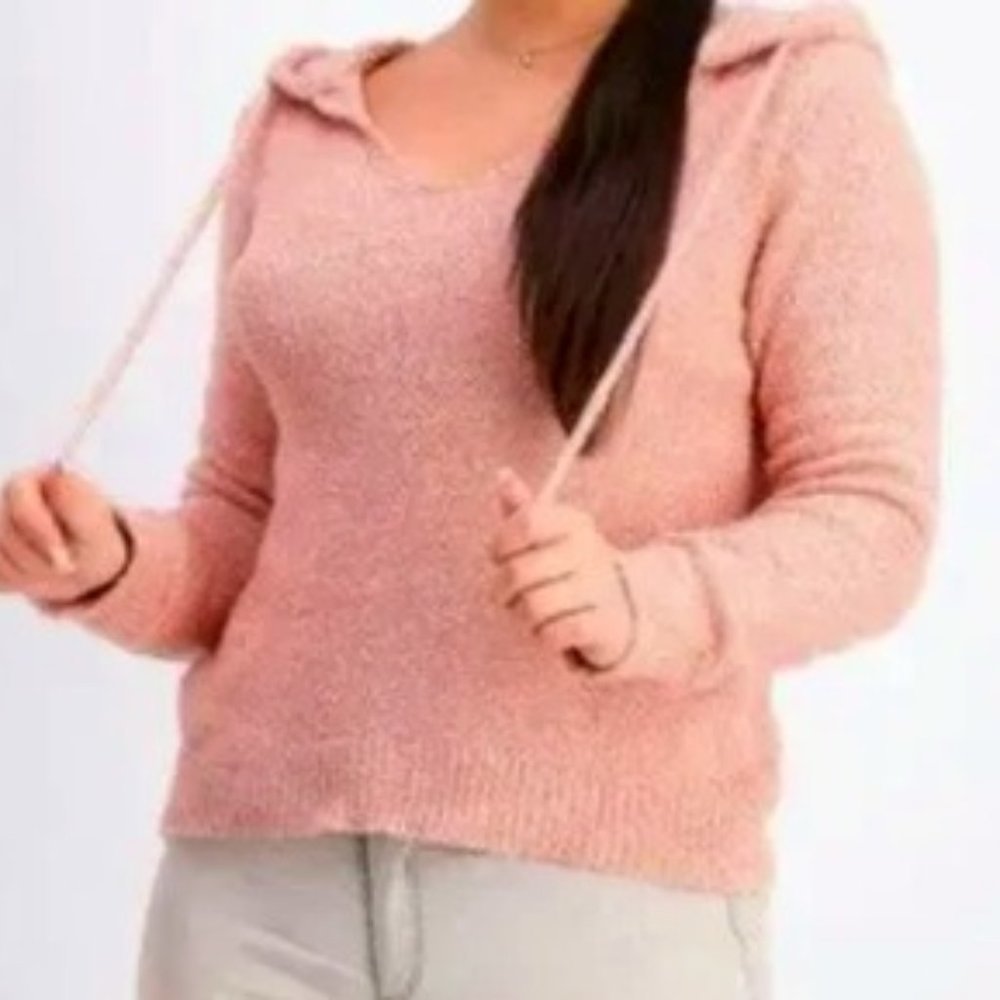 NWT Crave Fame Plush Fuzzy Hooded Sweater in Blush, Size XS